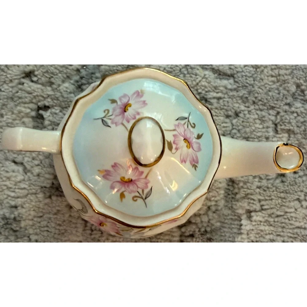 Royal Worcester Palissy Petite Collection Floral Porcelain Teapot Gold Trim